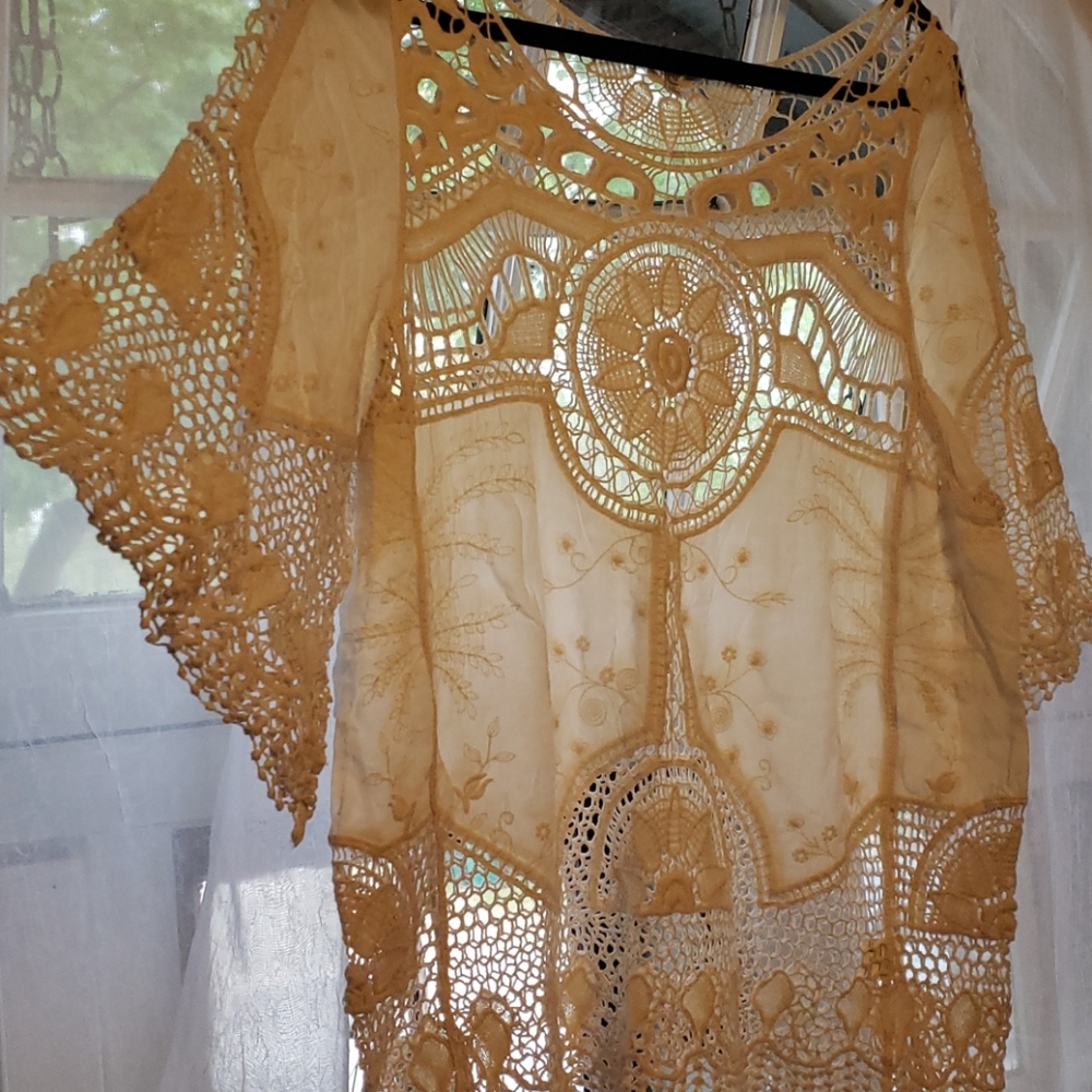 Cotton Lace Crochet Cream Flowy Top